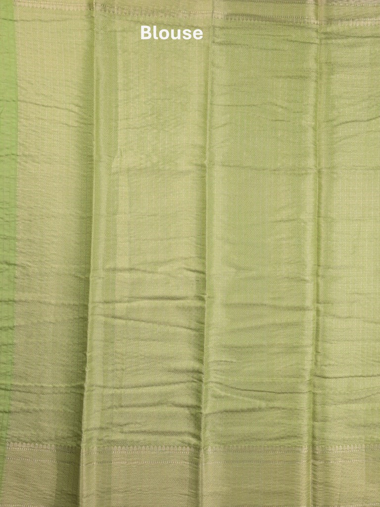 Chanderi kora fancy saree in green color with allover zari motifs & brocade pallu and blouse