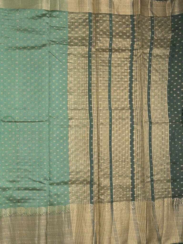Dupion fancy saree lux green color allover zari motifs & big zari border with zari pallu and contrast plain blouse