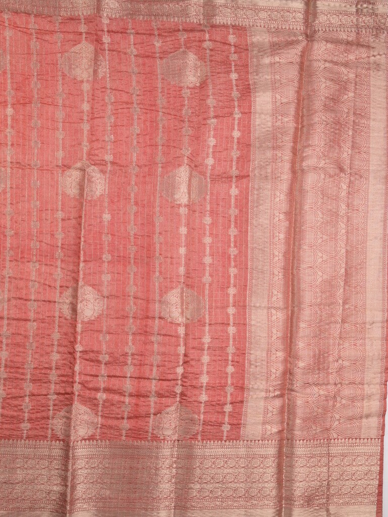 Chanderi kora fancy saree in red color with allover zari motifs & brocade pallu and blouse