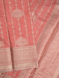 Chanderi kora fancy saree in red color with allover zari motifs & brocade pallu and blouse