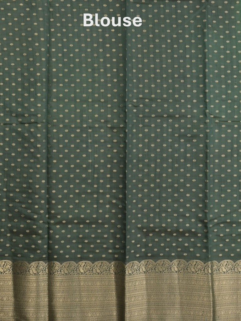 Dupion fancy saree lux green color allover zari motifs & big zari border with zari pallu and contrast plain blouse