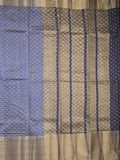 Dupion fancy saree blue color allover zari motifs & big zari border with zari pallu and contrast plain blouse