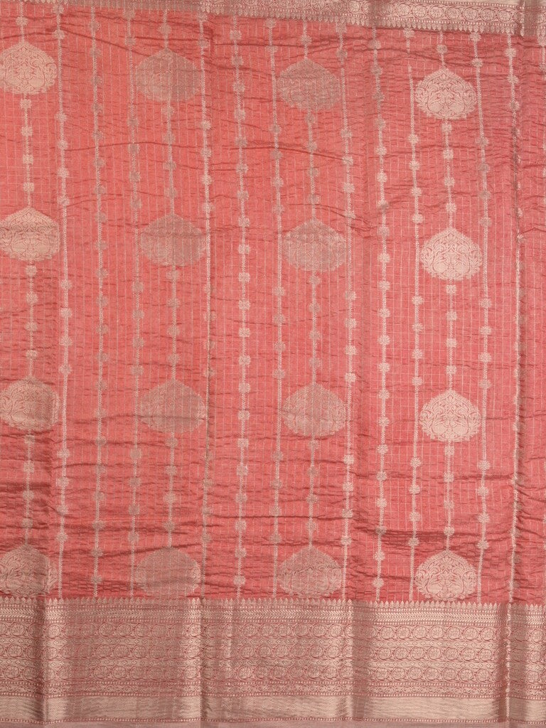 Chanderi kora fancy saree in red color with allover zari motifs & brocade pallu and blouse