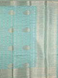 Chanderi kora fancy saree in sky blue color with allover zari motifs & brocade pallu and blouse