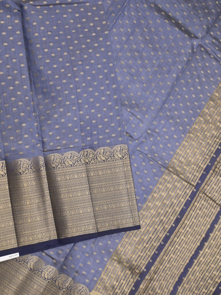 Dupion fancy saree blue color allover zari motifs & big zari border with zari pallu and contrast plain blouse