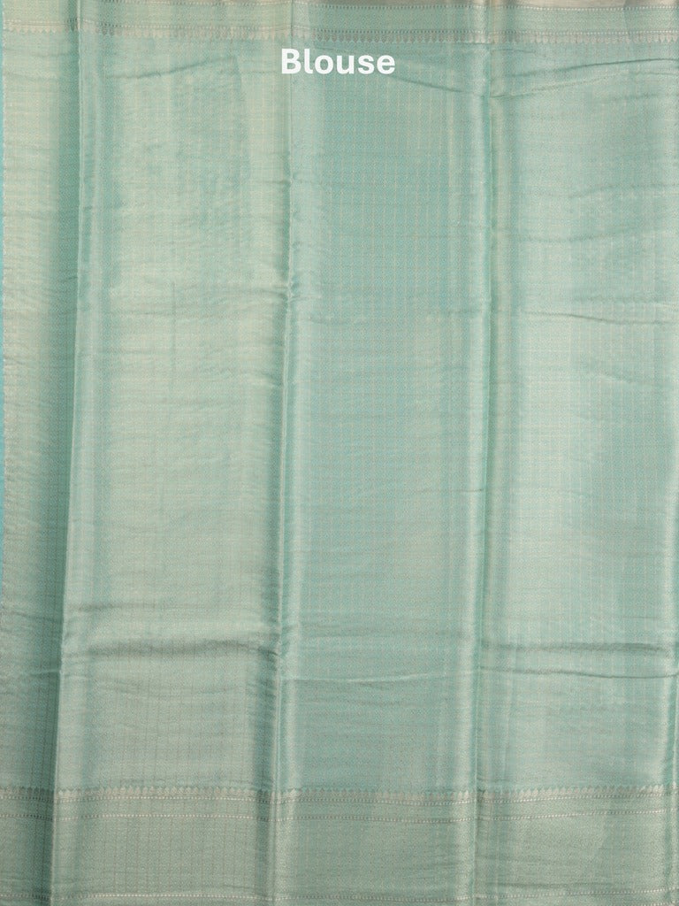 Chanderi kora fancy saree in sky blue color with allover zari motifs & brocade pallu and blouse