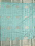 Chanderi kora fancy saree in sky blue color with allover zari motifs & brocade pallu and blouse