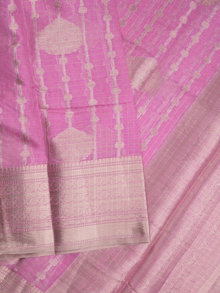 Chanderi kora fancy saree in purple color with allover zari motifs & brocade pallu and blouse
