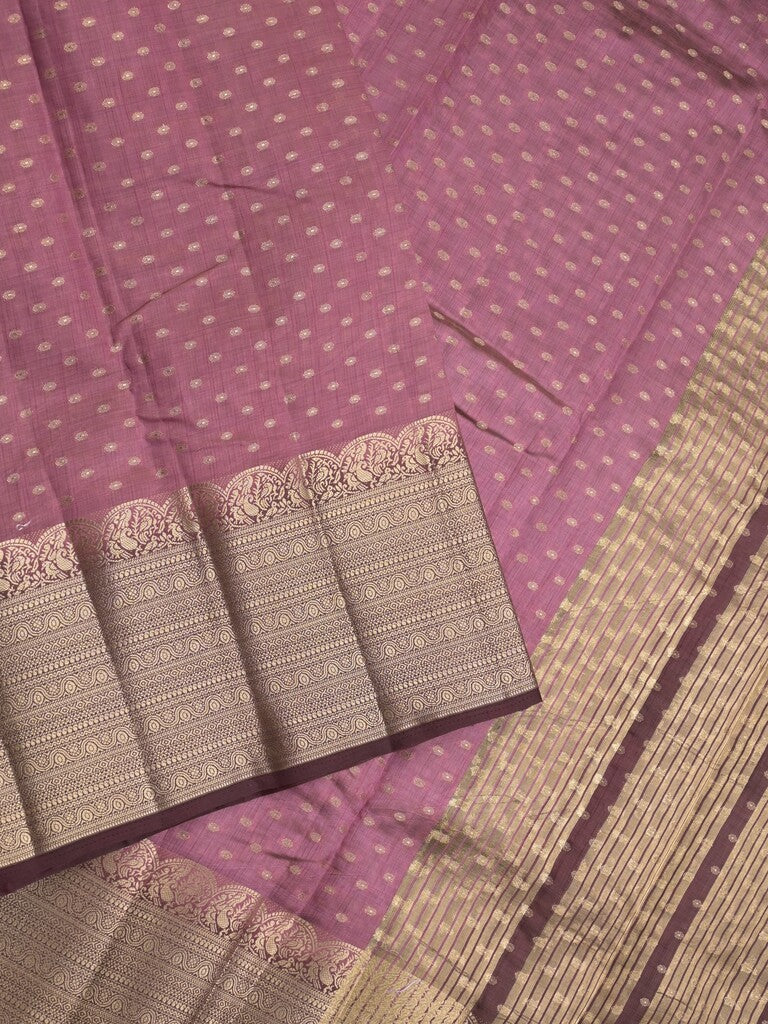 Dupion fancy saree purple color allover zari motifs & big zari border with zari pallu and contrast plain blouse