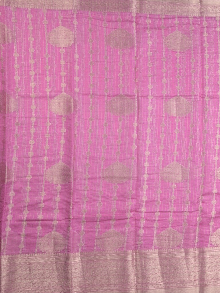 Chanderi kora fancy saree in purple color with allover zari motifs & brocade pallu and blouse