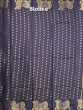 Dupion fancy saree navy blue color allover zari motifs & zari border with rich pallu and running blouse