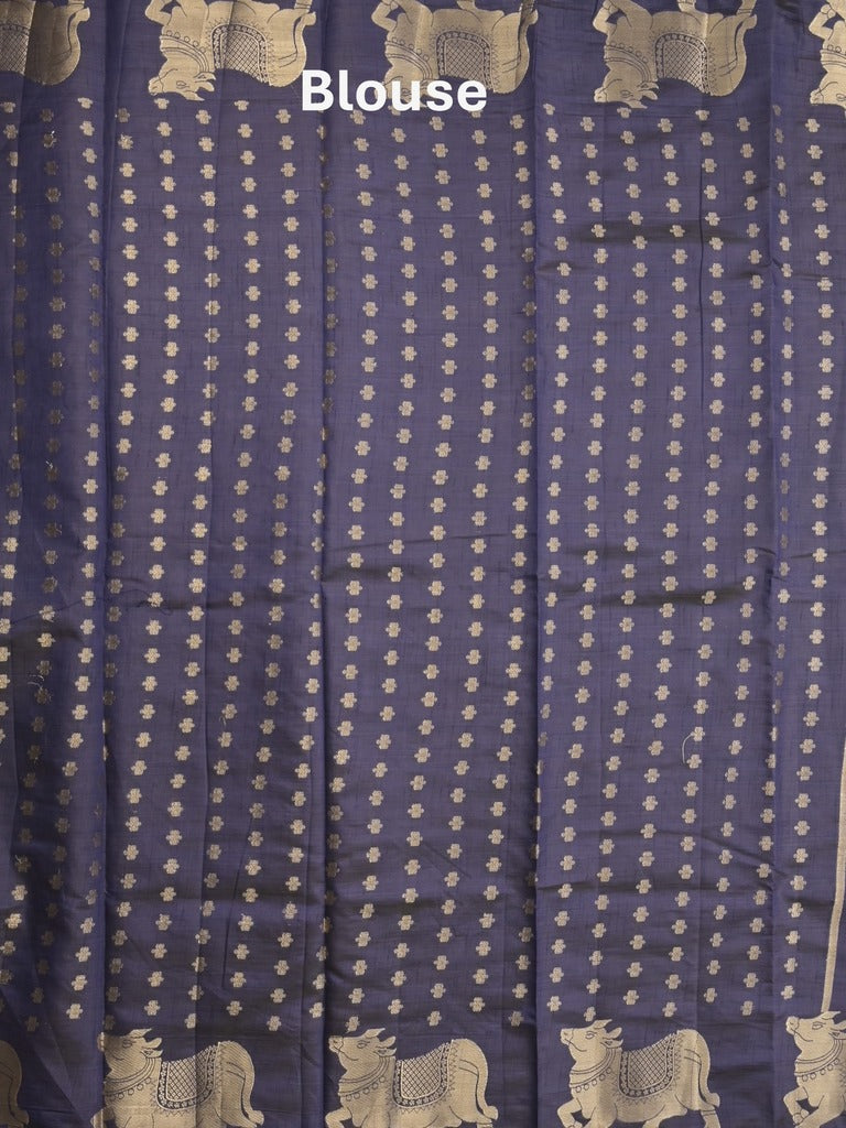 Dupion fancy saree navy blue color allover zari motifs & zari border with rich pallu and running blouse