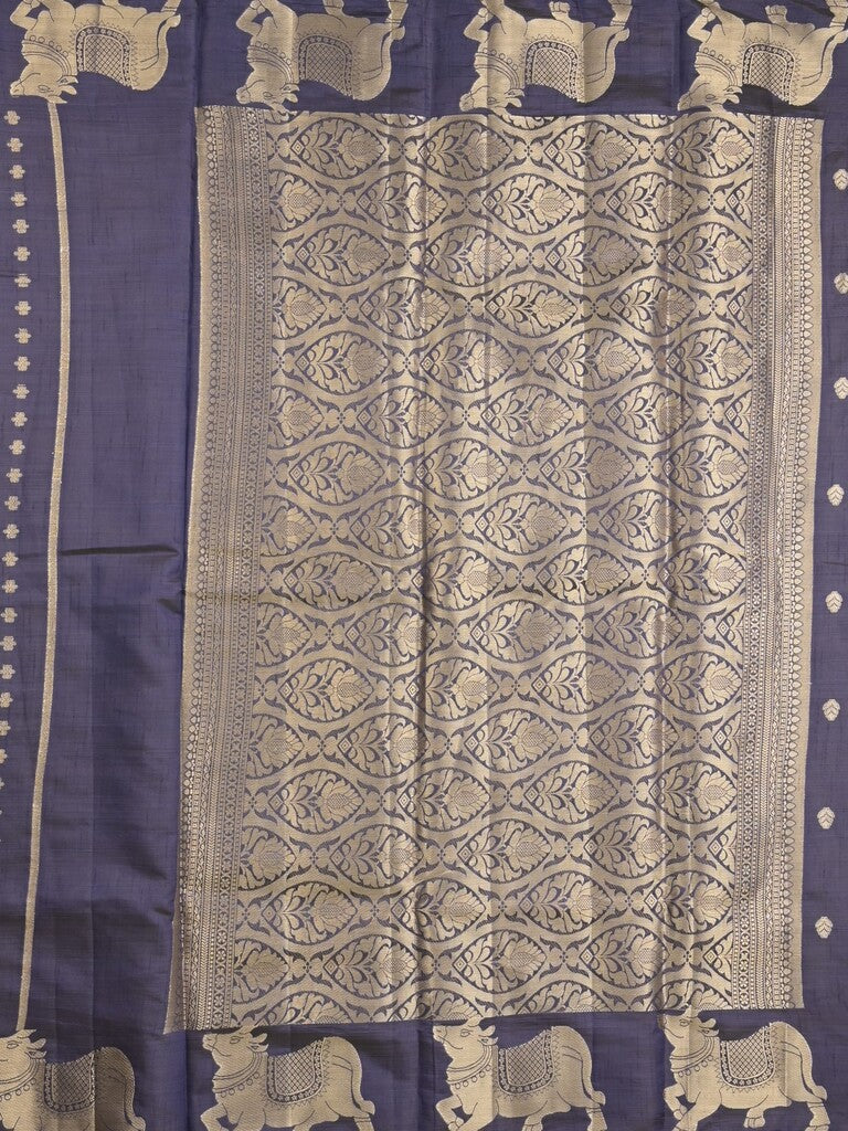 Dupion fancy saree navy blue color allover zari motifs & zari border with rich pallu and running blouse