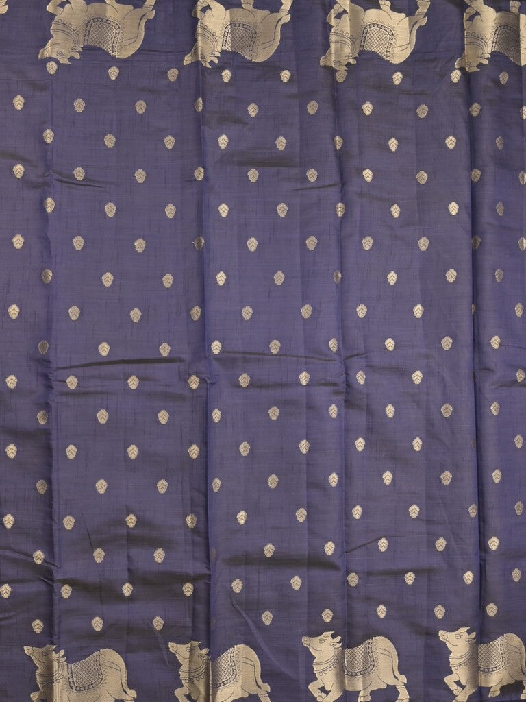 Dupion fancy saree navy blue color allover zari motifs & zari border with rich pallu and running blouse