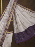 Maheshwari fancy saree in white color with allover prints & zari border with short pallu and contrast blouse