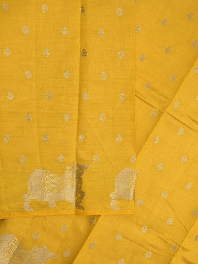 Dupion fancy saree yellow color allover zari motifs & zari border with rich pallu and running blouse