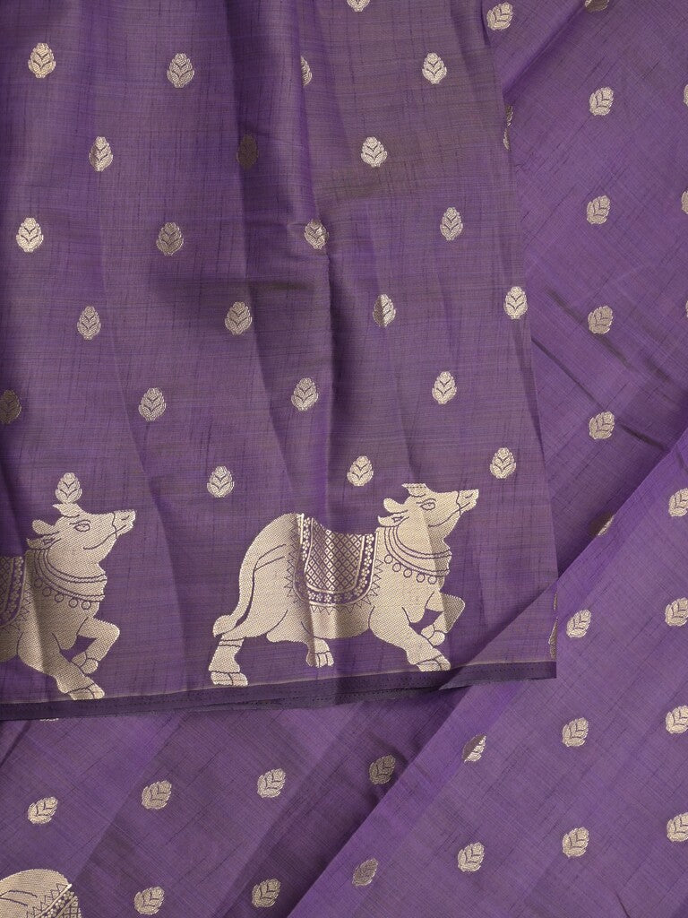 Dupion fancy saree violet color allover zari motifs & zari border with rich pallu and running blouse