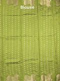 Dupion fancy saree parrot green color allover zari motifs & zari border with rich pallu and running blouse