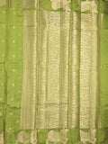 Dupion fancy saree parrot green color allover zari motifs & zari border with rich pallu and running blouse