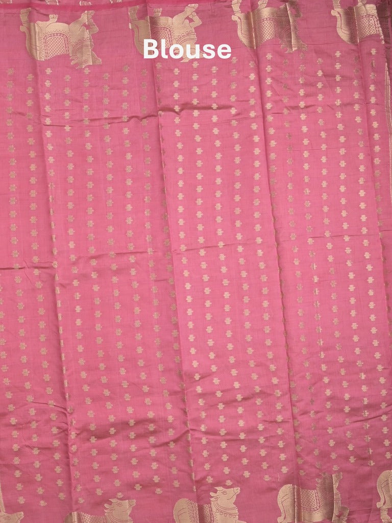 Dupion fancy saree light pink color allover zari motifs & zari border with rich pallu and running blouse