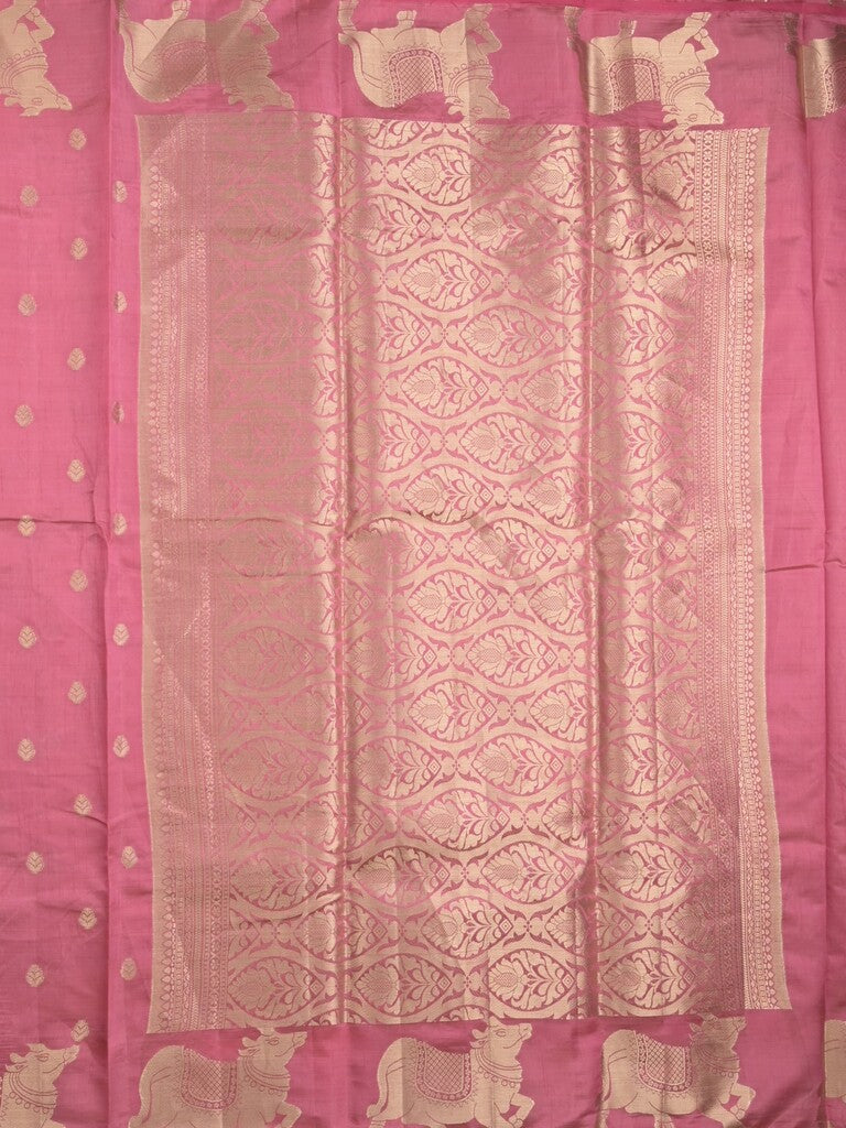 Dupion fancy saree light pink color allover zari motifs & zari border with rich pallu and running blouse