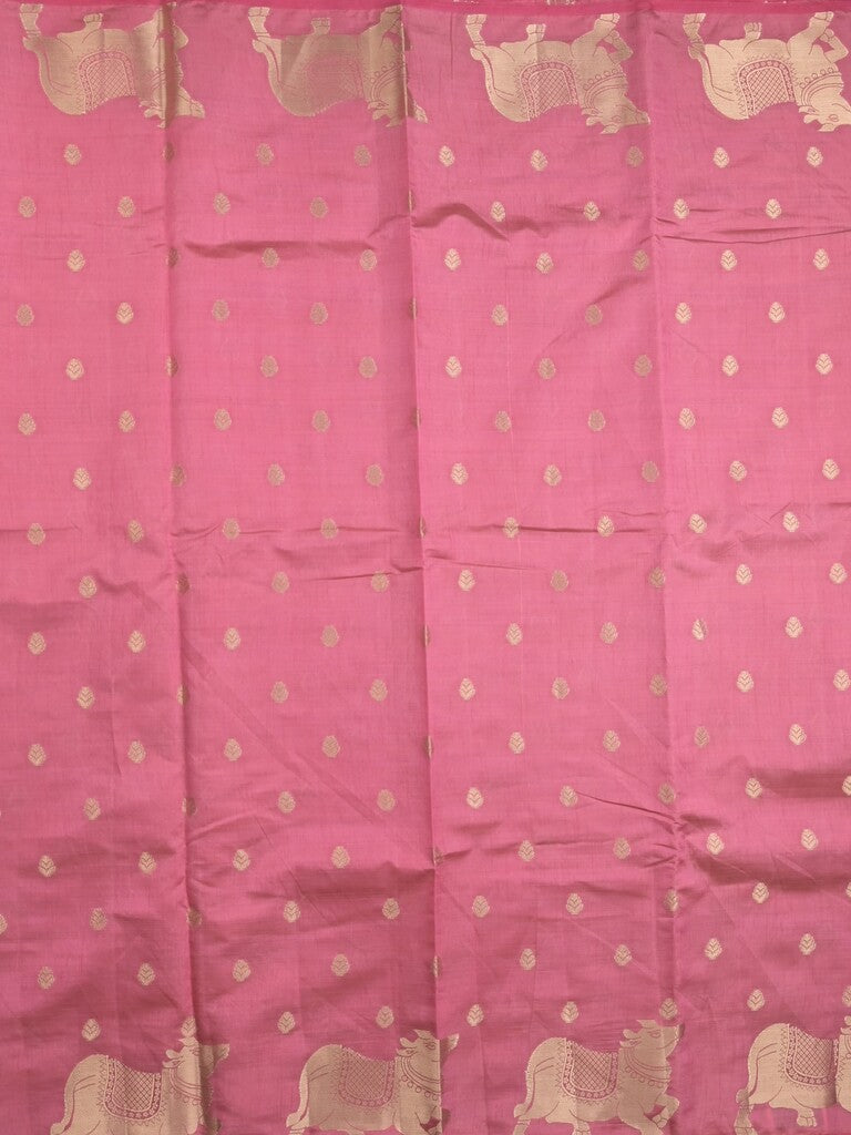 Dupion fancy saree light pink color allover zari motifs & zari border with rich pallu and running blouse