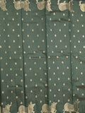Dupion fancy saree dark green color allover zari motifs & zari border with rich pallu and running blouse