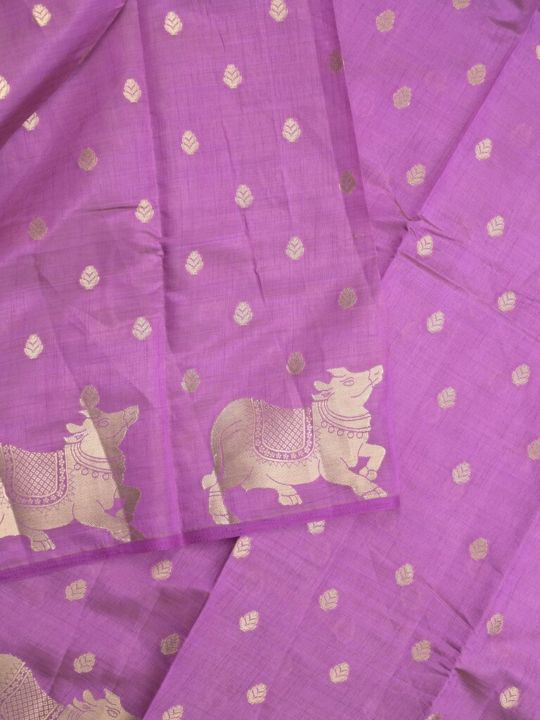 Dupion fancy saree purple color allover zari motifs & zari border with rich pallu and running blouse