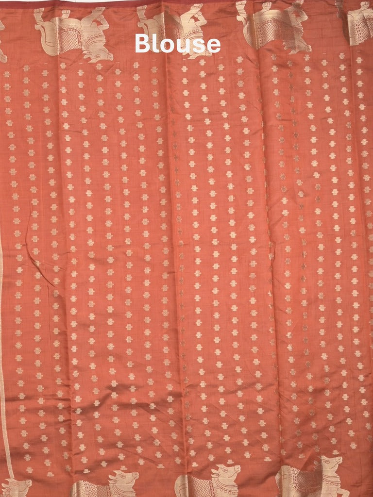 Dupion fancy saree brown color allover zari motifs & zari border with rich pallu and running blouse