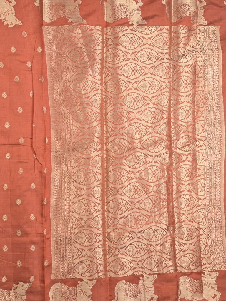 Dupion fancy saree brown color allover zari motifs & zari border with rich pallu and running blouse