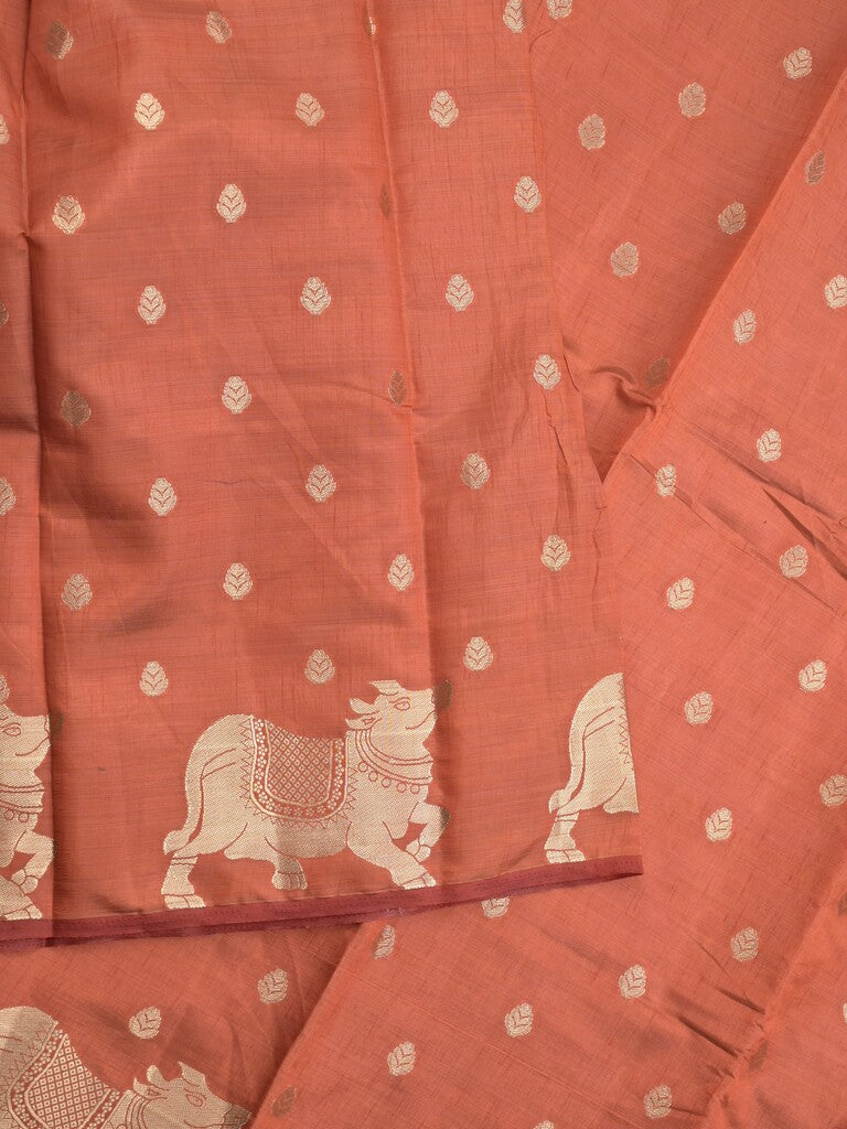 Dupion fancy saree brown color allover zari motifs & zari border with rich pallu and running blouse