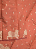 Dupion fancy saree brown color allover zari motifs & zari border with rich pallu and running blouse