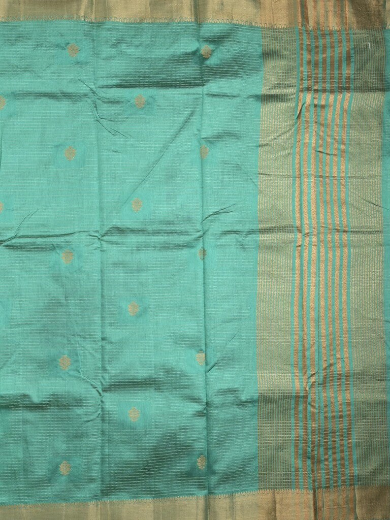 Dupion fancy saree lux green color allover zari motifs & zari border with zari pallu and contrast plain blouse