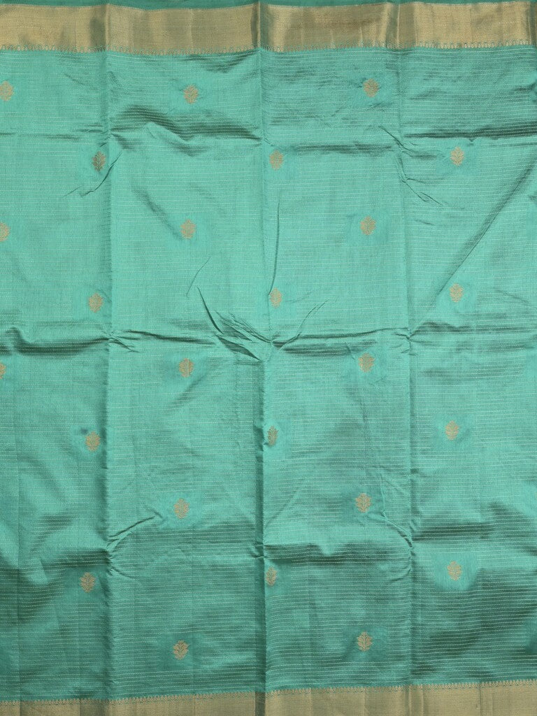 Dupion fancy saree lux green color allover zari motifs & zari border with zari pallu and contrast plain blouse