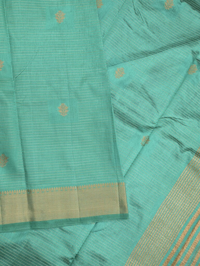 Dupion fancy saree lux green color allover zari motifs & zari border with zari pallu and contrast plain blouse