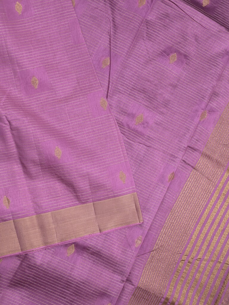 Dupion fancy saree purple color allover zari motifs & zari border with zari pallu and contrast plain blouse