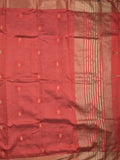 Dupion fancy saree red color allover zari motifs & zari border with zari pallu and contrast plain blouse