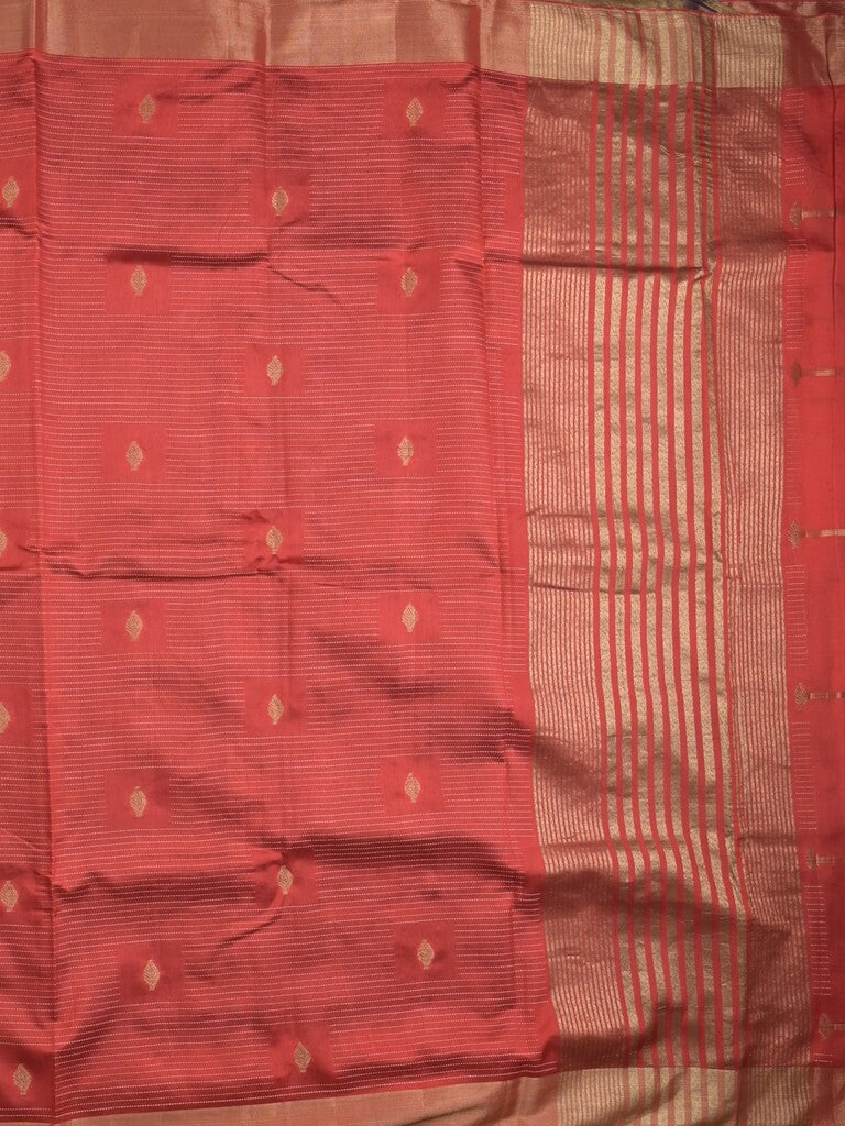 Dupion fancy saree red color allover zari motifs & zari border with zari pallu and contrast plain blouse