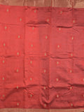 Dupion fancy saree red color allover zari motifs & zari border with zari pallu and contrast plain blouse