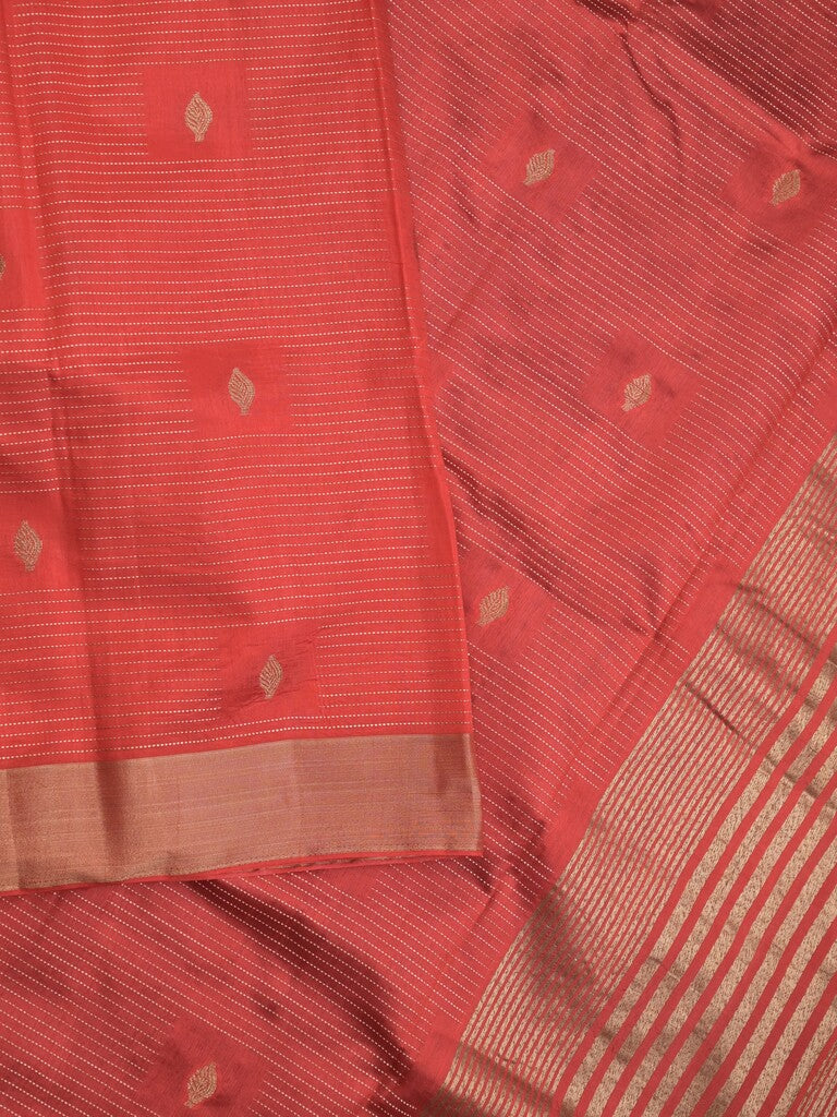 Dupion fancy saree red color allover zari motifs & zari border with zari pallu and contrast plain blouse