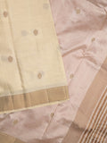 Dupion fancy saree half white color allover zari motifs & zari border with zari pallu and contrast plain blouse