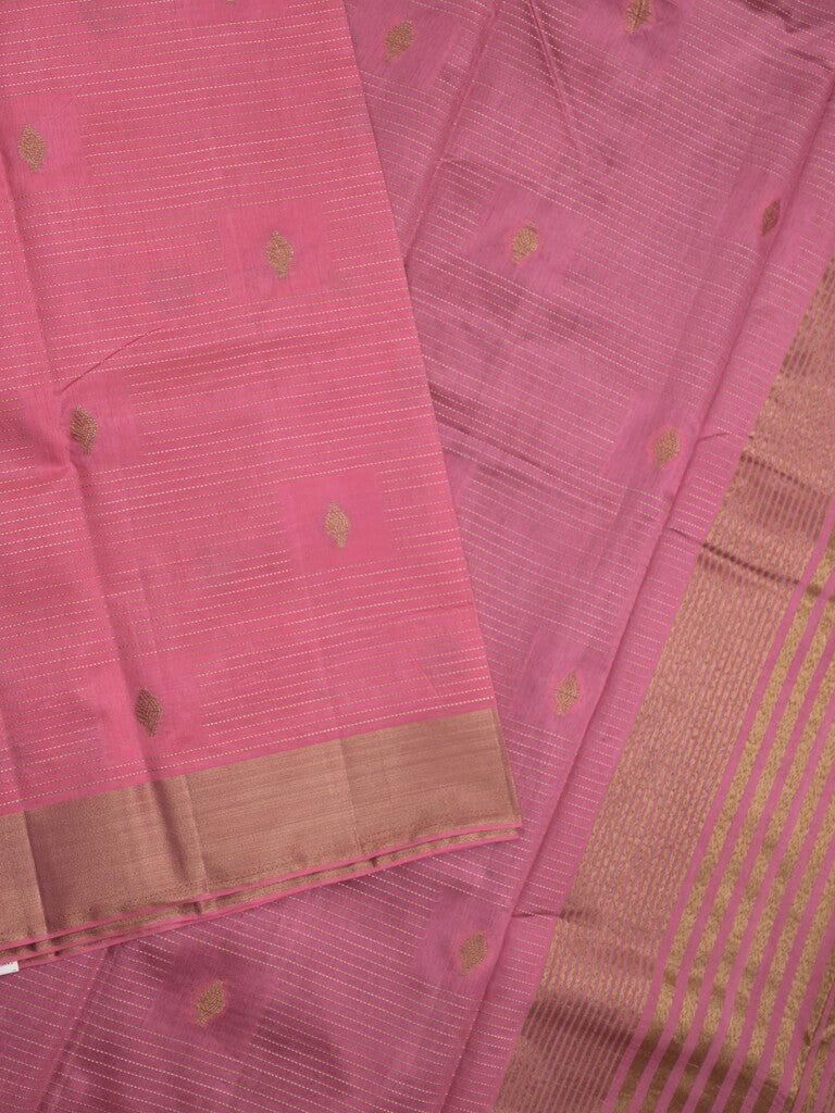Dupion fancy saree rose pink color allover zari motifs & zari border with zari pallu and contrast plain blouse