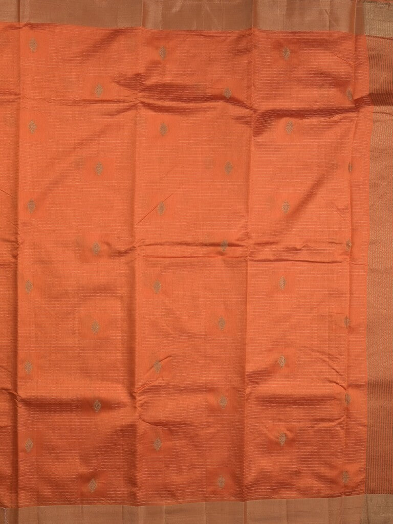 Dupion fancy saree orange color allover zari motifs & zari border with zari pallu and contrast plain blouse