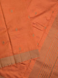 Dupion fancy saree orange color allover zari motifs & zari border with zari pallu and contrast plain blouse