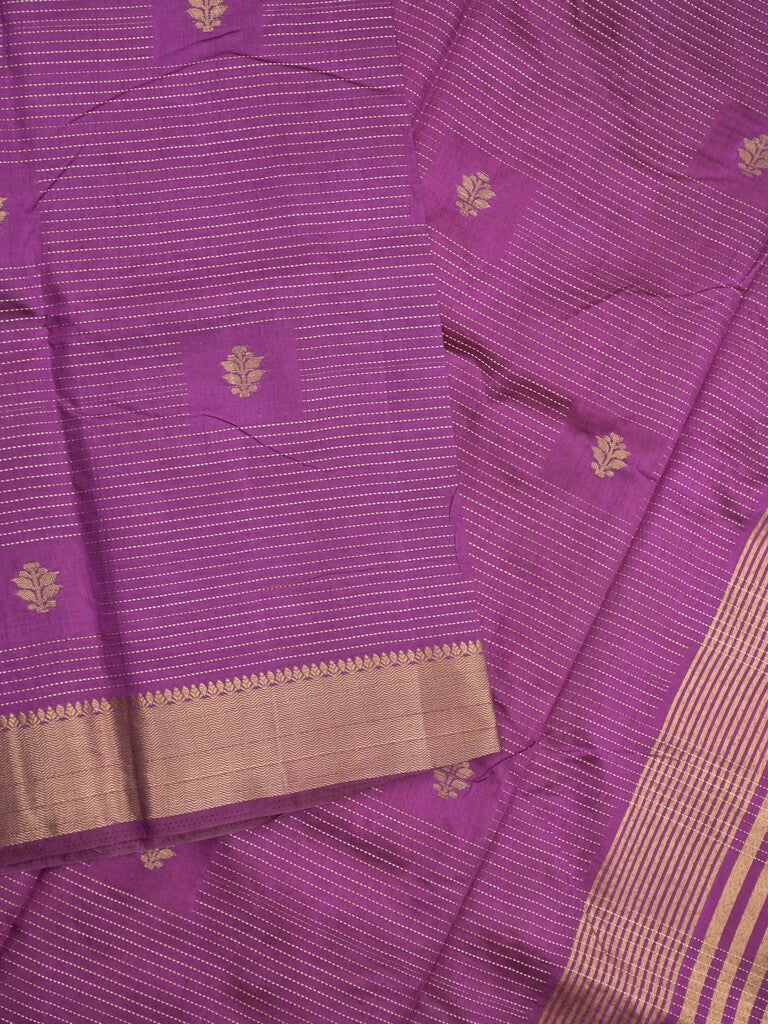 Dupion fancy saree violet color allover zari motifs & zari border with zari pallu and contrast plain blouse
