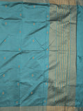Dupion fancy saree sky blue color allover zari motifs & zari border with zari pallu and contrast plain blouse