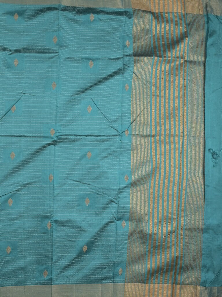 Dupion fancy saree sky blue color allover zari motifs & zari border with zari pallu and contrast plain blouse