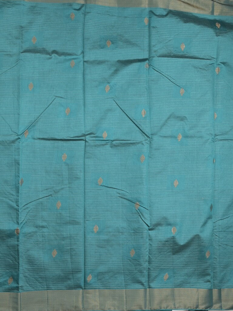 Dupion fancy saree sky blue color allover zari motifs & zari border with zari pallu and contrast plain blouse