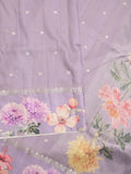 Satin silk fancy saree purple color allover zari motifs & printed border with printed pallu and printed blouse
