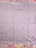 Satin silk fancy saree purple color allover zari motifs & printed border with printed pallu and printed blouse